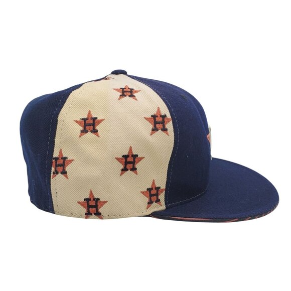 HOUSTON ASTROS Hat‎ Cap Baseball Black/Tan Logo Pattern Fitted 7 1/2 Cooperstown - Picture 4 of 8